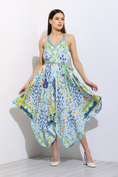 Salen Halter Handkerchief Maxi Dress