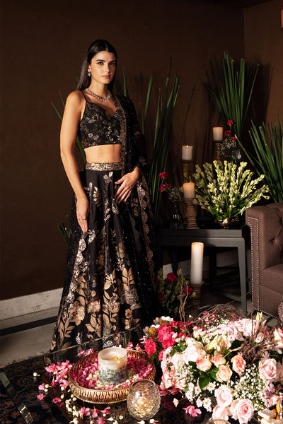 Noir Flora Lehenga Set