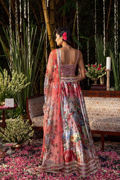 Iridiana Sequin Bustier and Floral Lehenga Set