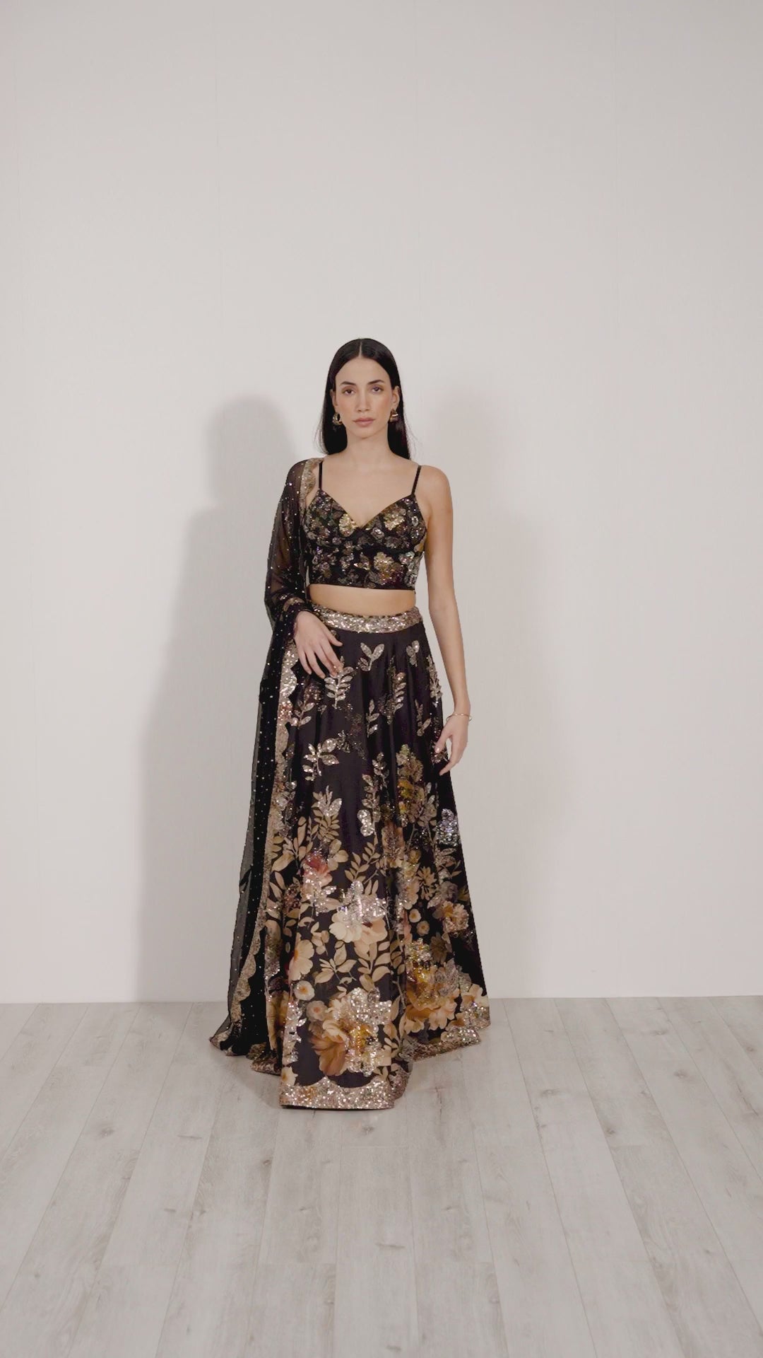 Noir Flora Lehenga Set